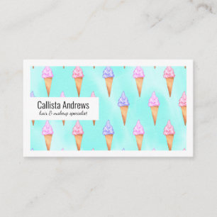 Cute Rosa Lila Summer Ice Cream Cones Watercolor Visitkort