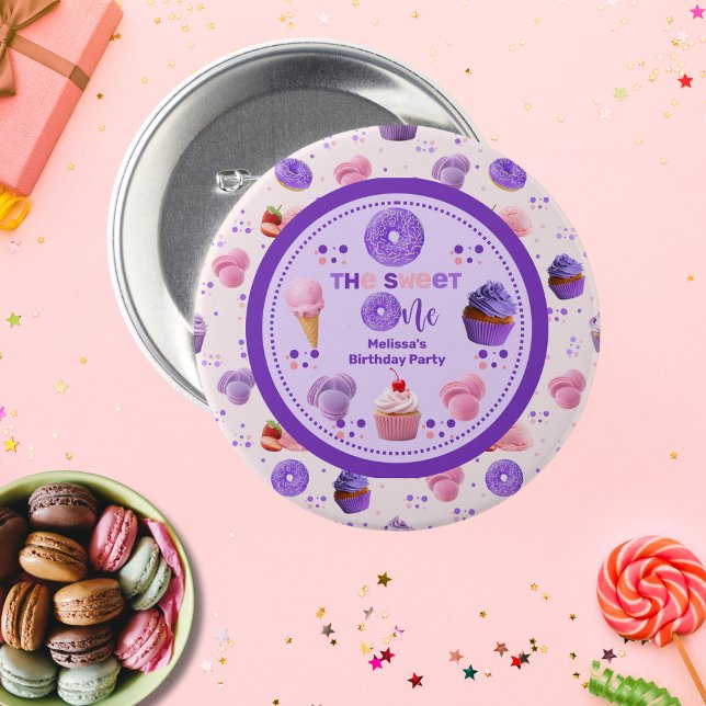 Cute Rosa Lila Sweet One Girl's Birthday Knapp (Skapare uppladdad)