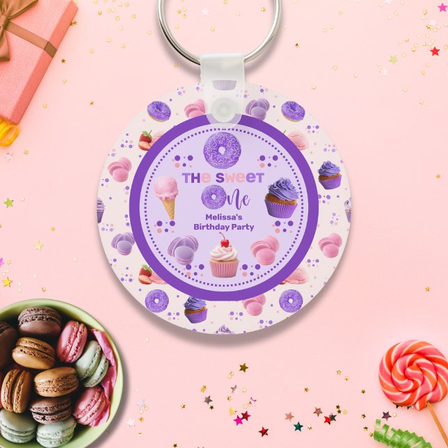 Cute Rosa Lila Sweet One Girl's Birthday Nyckelring (Skapare uppladdad)