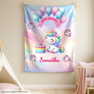 Cute Rosa Lila Unicorn Blanket Girl 7:e Birthday Fleecefilt
