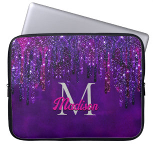 Cute rosa Lila Unicorn Glitter Drives monogram Laptop Fodral
