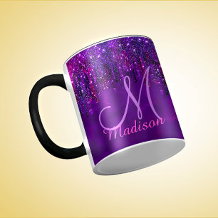 Cute Rosa lila Unicorn Glitter Drives monogram Mugg