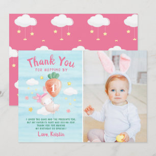 Cute Rosa lite Bunny med Carrot Photo Birthday Tack Kort