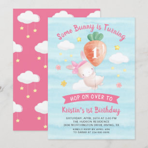 Cute Rosa lite Bunny med morot Birthday Inbjudningar