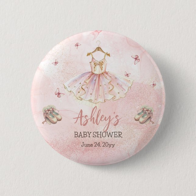 Cute Rosa Little Ballerina Tutu Girl Baby Shower Knapp (Framsida)