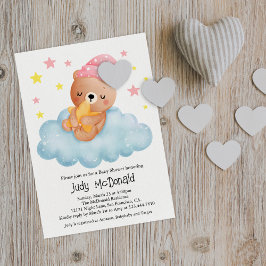 Cute Rosa Little Bear Baby Shower Inbjudningar