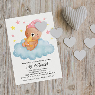 Cute Rosa Little Bear Baby Shower Inbjudningar