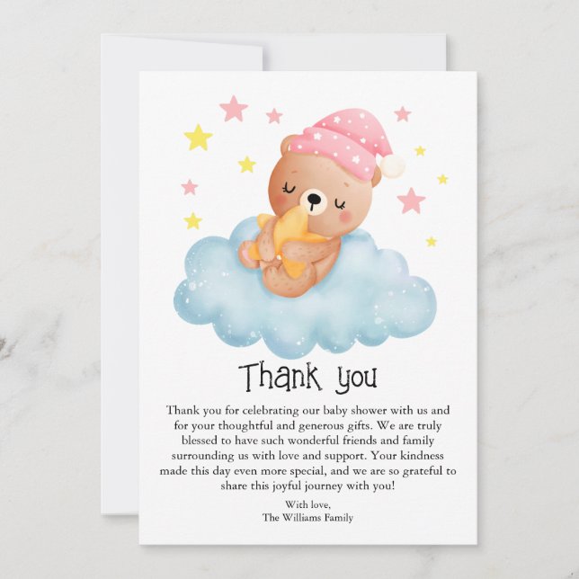 Cute Rosa Little Bear Baby Shower Tack Kort (Framsida)