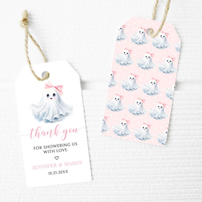 Cute Rosa Little Boo Flicka Shower Tack Presentetikett (Skapare uppladdad)