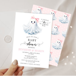 Cute Rosa Little Boo Ghost Bow Flicka Shower Inbjudningar