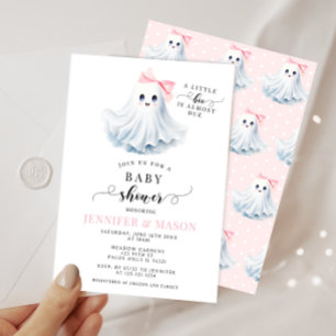 Cute Rosa Little Boo Ghost Bow Flicka Shower Inbjudningar