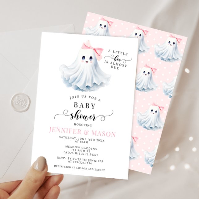 Cute Rosa Little Boo Ghost Bow Flicka Shower Inbjudningar (Skapare uppladdad)