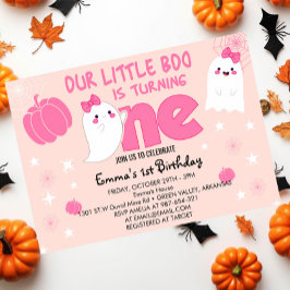 Cute Rosa Little Boo Halloween First Birthday Inbjudningar