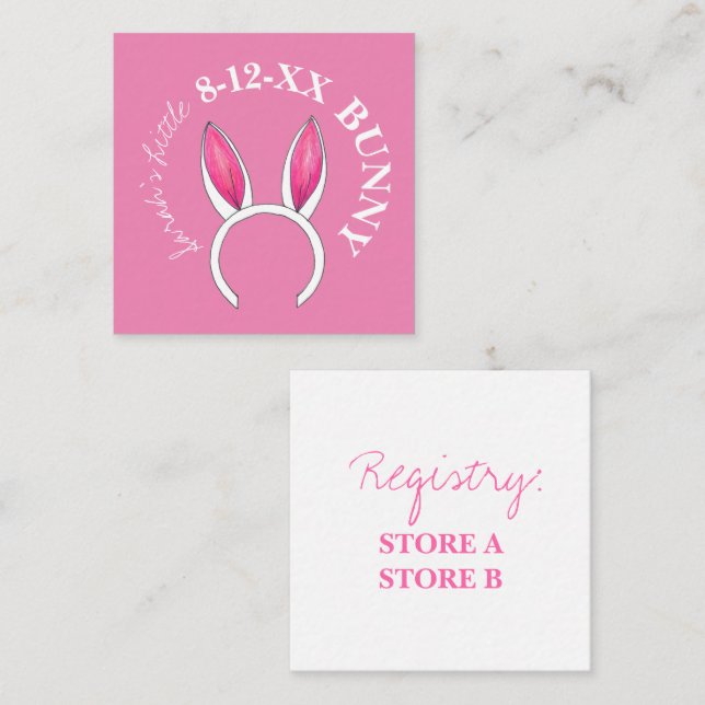 Cute Rosa Little Bunny Rabbit Öron Baby Shower Tilläggskort (Fram/baksida)