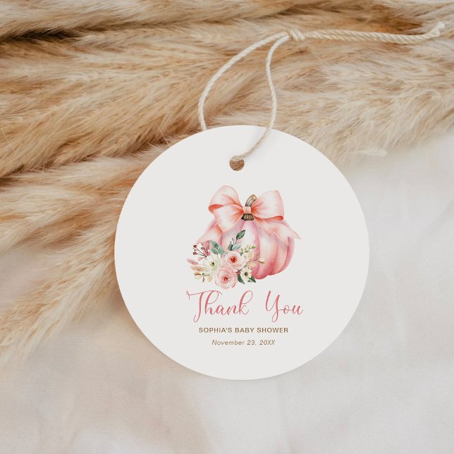 Cute Rosa Little Pumpkins Baby Shower Tack Gåvor Etiketter (Skapare uppladdad)