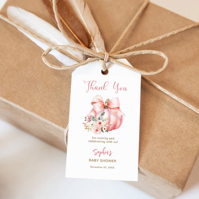 Cute Rosa Little Pumpkins Baby Shower Tack Presentetikett (Skapare uppladdad)