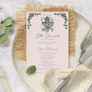 Cute Rosa Little Shamrock St Patricks Baby Shower Inbjudningar
