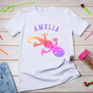 Cute Rosa Lizard Gecko Girly Kids Namn T Shirt