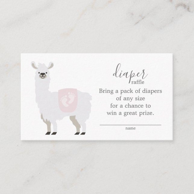 Cute Rosa Llama Diaper Raffle Biljett Baby Shower Tilläggskort (Framsida)