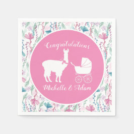 Cute Rosa Llama Girl Baby Shower Pappersservett