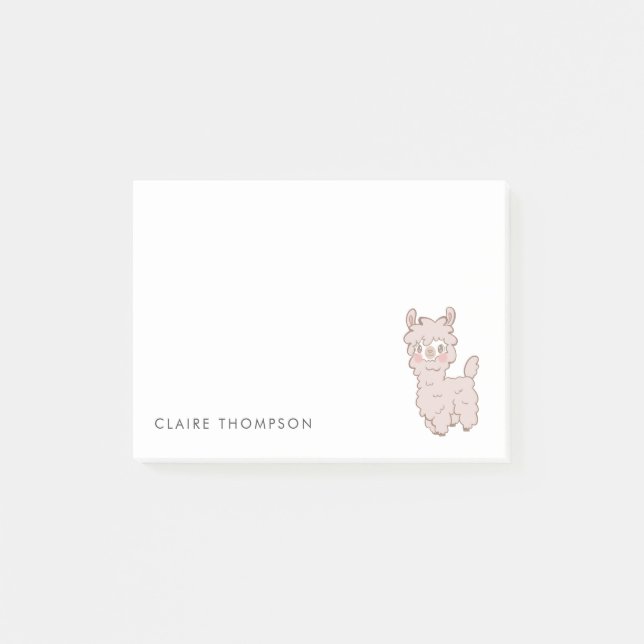 Cute Rosa Llama Post-it Block (Framsida)