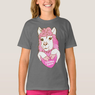 Cute Rosa Llama Sketch & Heart Tee Shirt