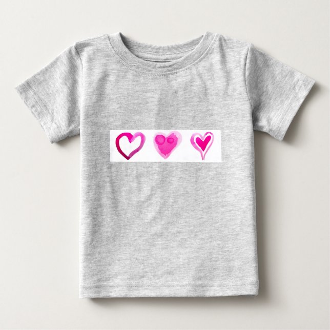 Cute Rosa Loely Hearts Mönster T-shirt (Framsida)