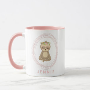 Cute Rosa Lotus Yoga Sloth Design Personlig Mugg