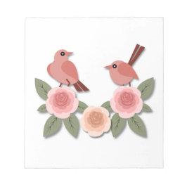 Cute Rosa Love birds och Blommar Ro Anteckningsblock