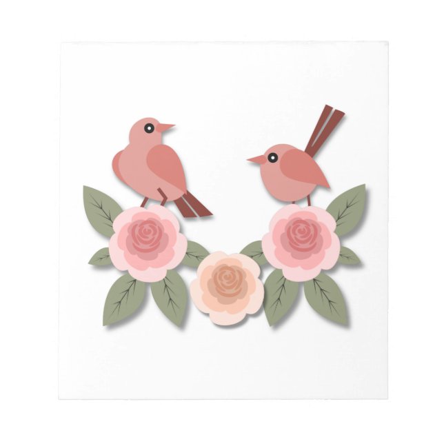Cute Rosa Love birds och Blommar Ro Anteckningsblock (Framsida)
