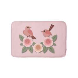 Cute Rosa Love birds och Blommar Ro Badrumsmatta