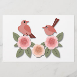 Cute Rosa Love birds och Blommar Ro Brevpapper
