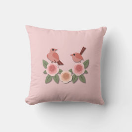 Cute Rosa Love birds och Blommar Ro Kudde