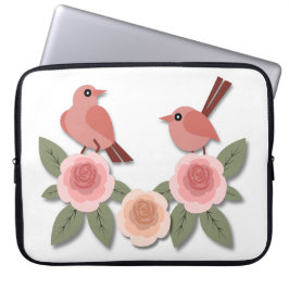 Cute Rosa Love birds och Blommar Ro Laptop Fodral
