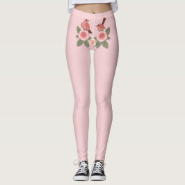 Cute Rosa Love birds och Blommar Ro Leggings