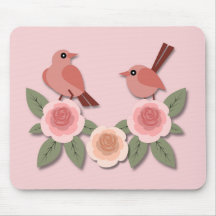 Cute Rosa Love birds och Blommar Ro