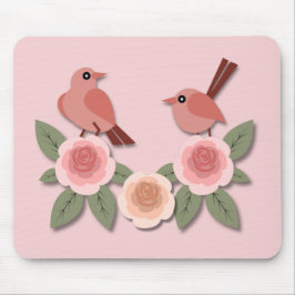 Cute Rosa Love birds och Blommar Ro Musmatta