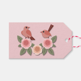 Cute Rosa Love birds och Blommar Ro Presentetikett