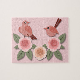 Cute Rosa Love birds och Blommar Ro Pussel