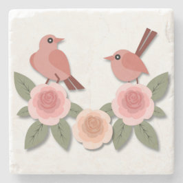 Cute Rosa Love birds och Blommar Ro Stenunderlägg