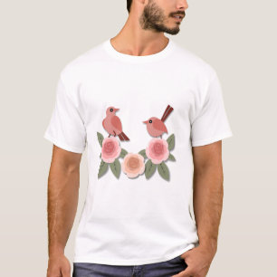 Cute Rosa Love birds och Blommar Ro T Shirt