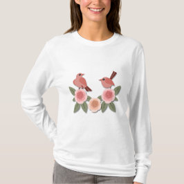 Cute Rosa Love birds och Blommar Ro T Shirt