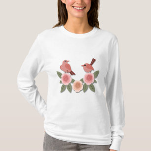 Cute Rosa Love birds och Blommar Ro T Shirt