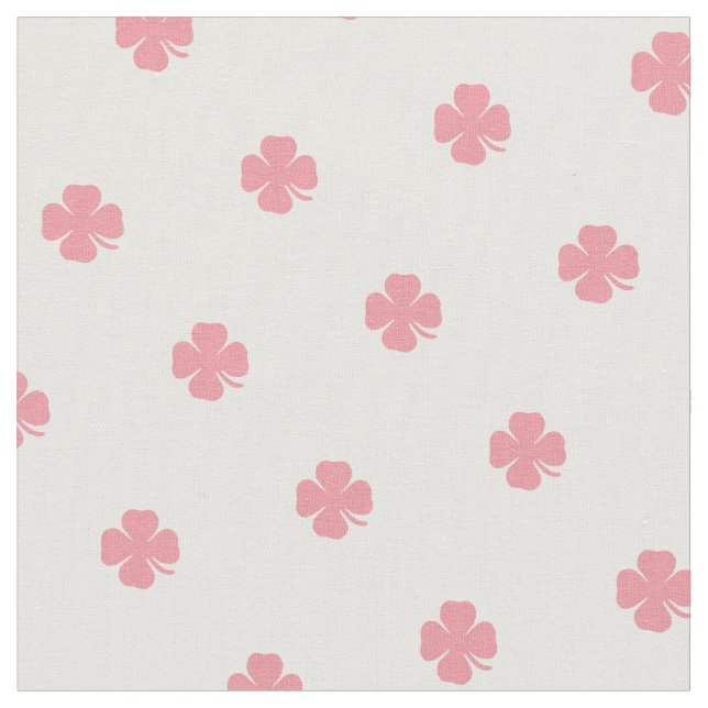 Cute Rosa Lucky Klöver White Dots Mönster Fabric Tyg (Närbild)
