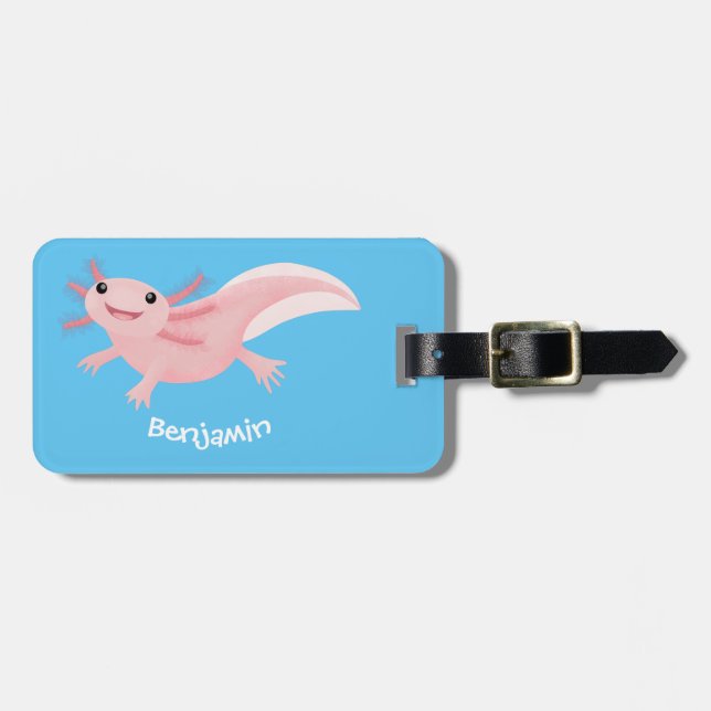 Cute rosa lycklig axolotl bagagebricka (Horisontell Framsida)
