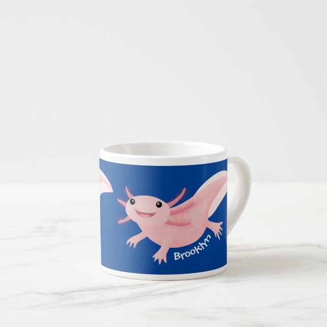 Cute rosa lycklig axolotl espressomugg (Framsida höger)