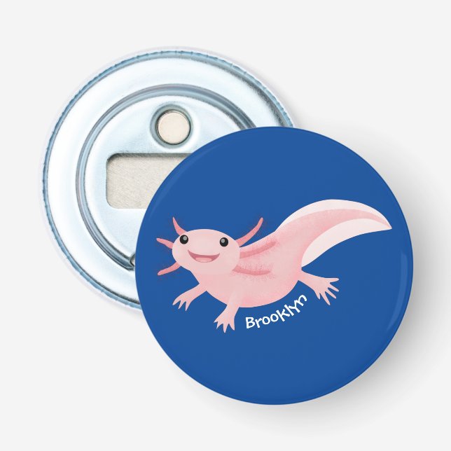Cute rosa lycklig axolotl flasköppnare (Framsidan)