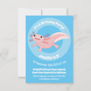 Cute rosa lycklig axolotl inbjudningar