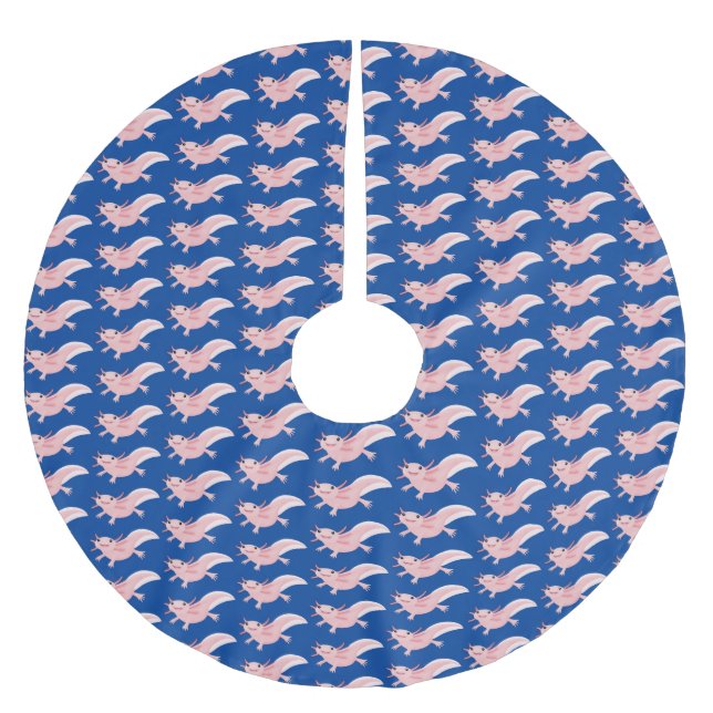 Cute rosa lycklig axolotl julgransmatta borstad polyester (Framsidan)