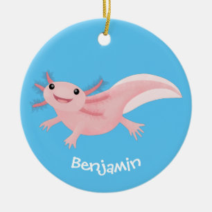 Cute rosa lycklig axolotl julgransprydnad keramik